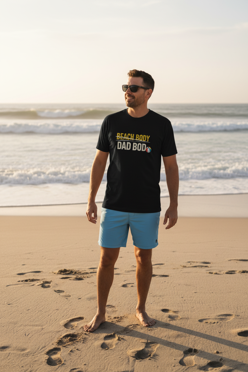 Beach Body (Crossed Out) Dad Bod – Quick Laughs Tee