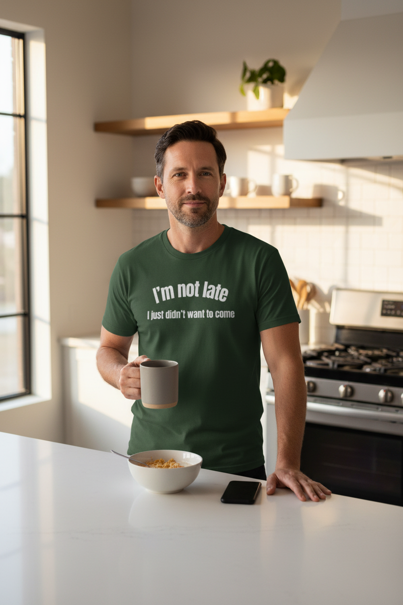 Not Late – I Just Didn’t Want To Come Tee (Quick Laughs)