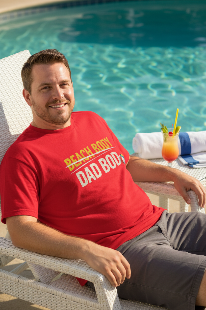 Beach Body (Crossed Out) Dad Bod – Quick Laughs Tee